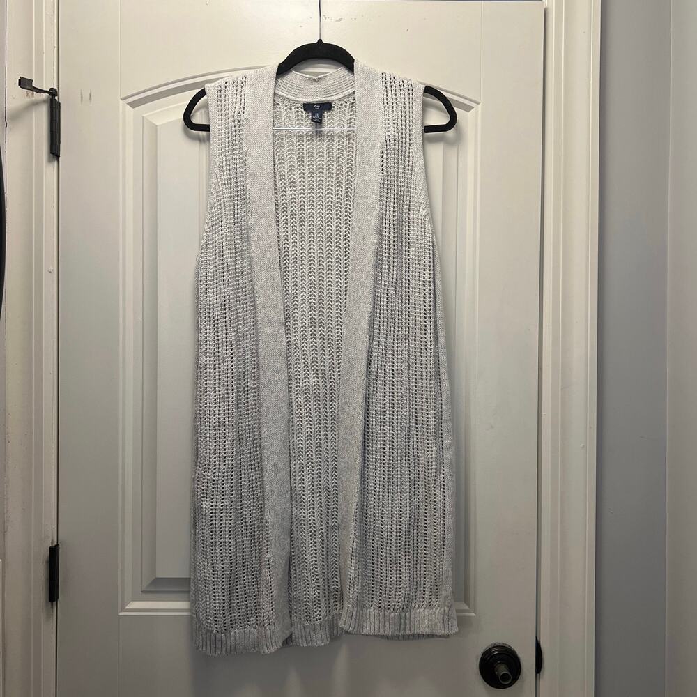 Gap Women’s 100% Cotton Open Front Sleeveless Long Cardigan Sweater Size M Gray